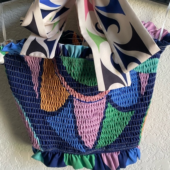 Her Bottari Emily Smocked Ruffle Bandeau Halter Tropical Coquette Y2K Top Size M - Picture 13 of 16